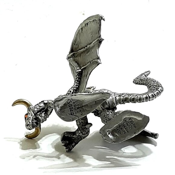 Rearing Fire Dragon 16-004 Iron Wind Metal 2004 Gold Tipped Horn Pewter Dragon - Picture 10 of 12